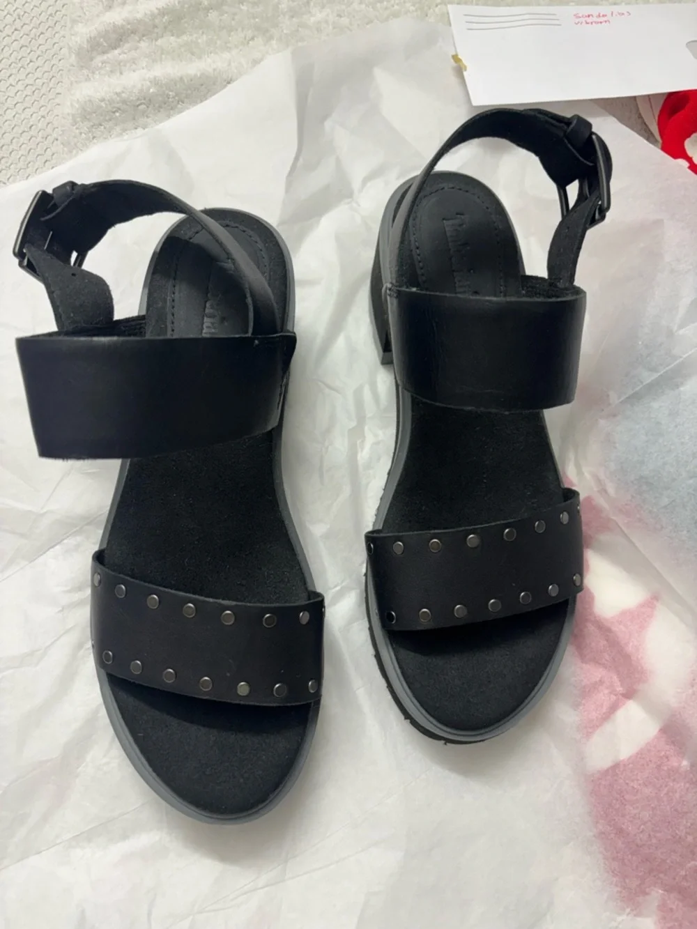 Timberland Black Studded Chunky Sandal Heels - Picture 2 of 8